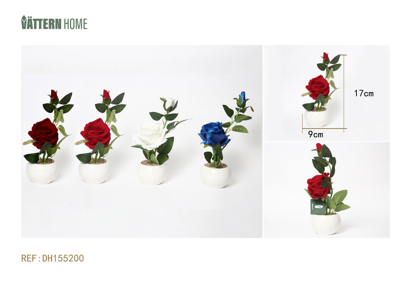 Plantas en maceta de 9 x 17 cm de color rojo brillante, azul, blanco y morado simuladas de color verde