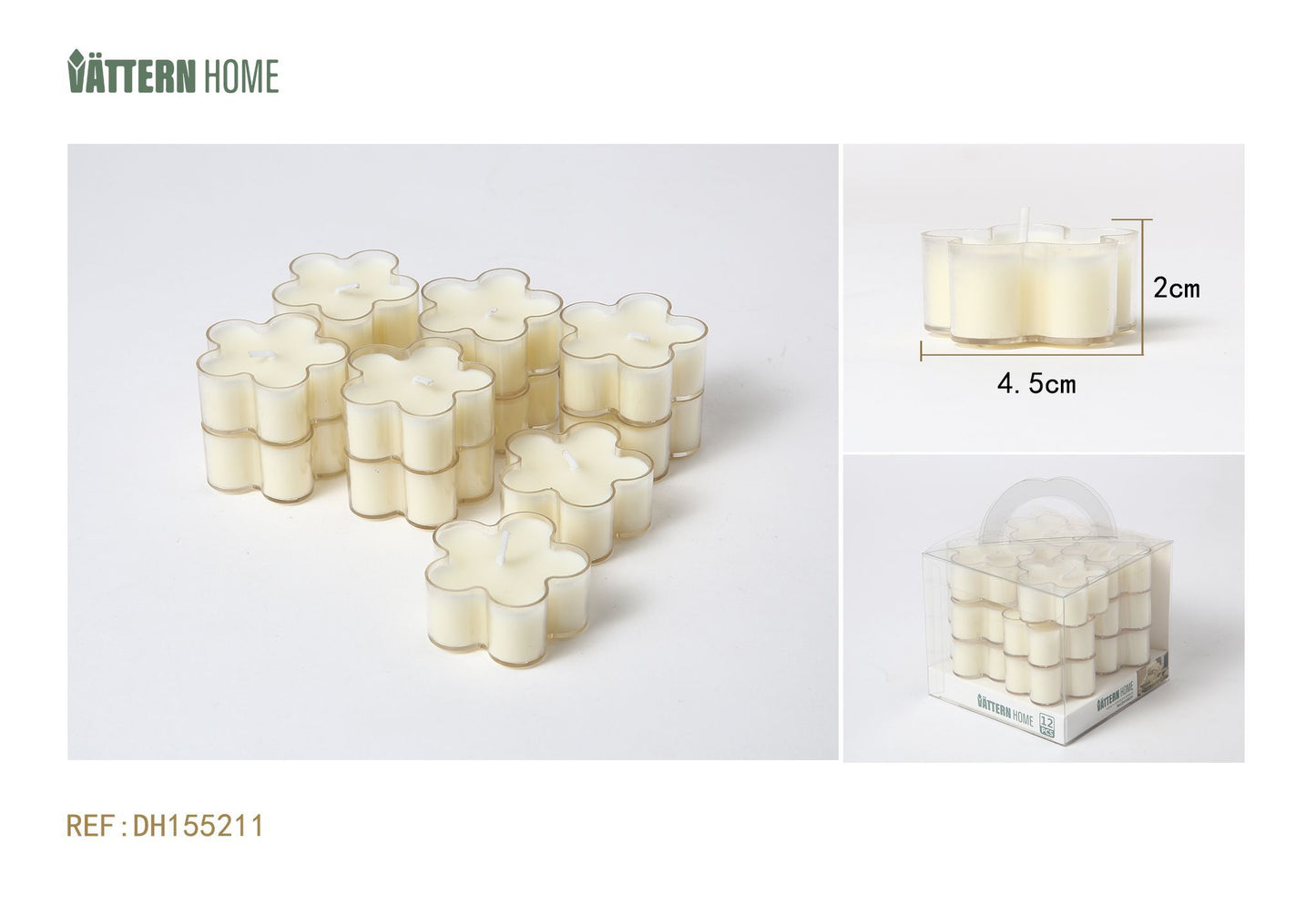 12 velas perfumadas en forma de flor de 2 x 4,5 cm con aroma a crema de parafina (blanco lechoso) que arden durante 4 horas