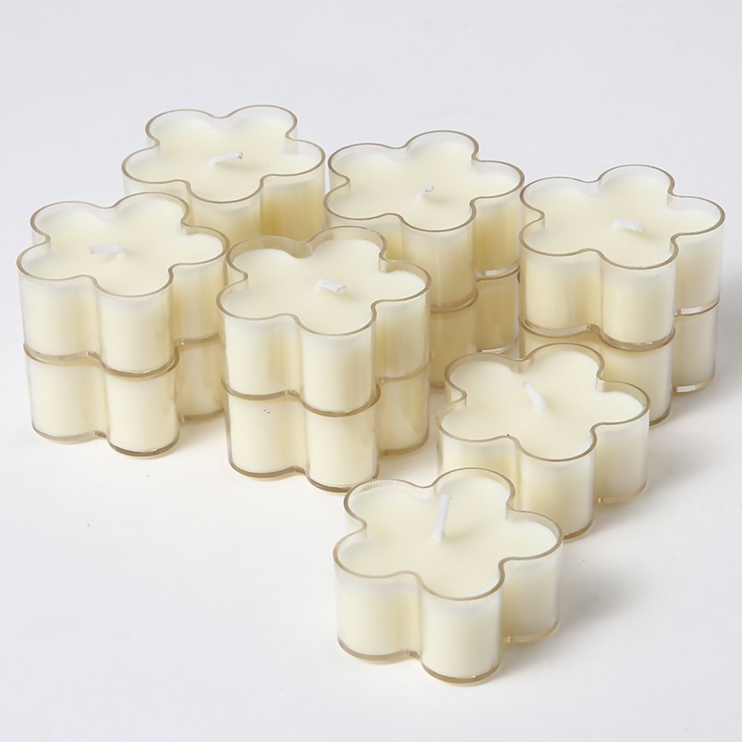 12 velas perfumadas en forma de flor de 2 x 4,5 cm con aroma a crema de parafina (blanco lechoso) que arden durante 4 horas