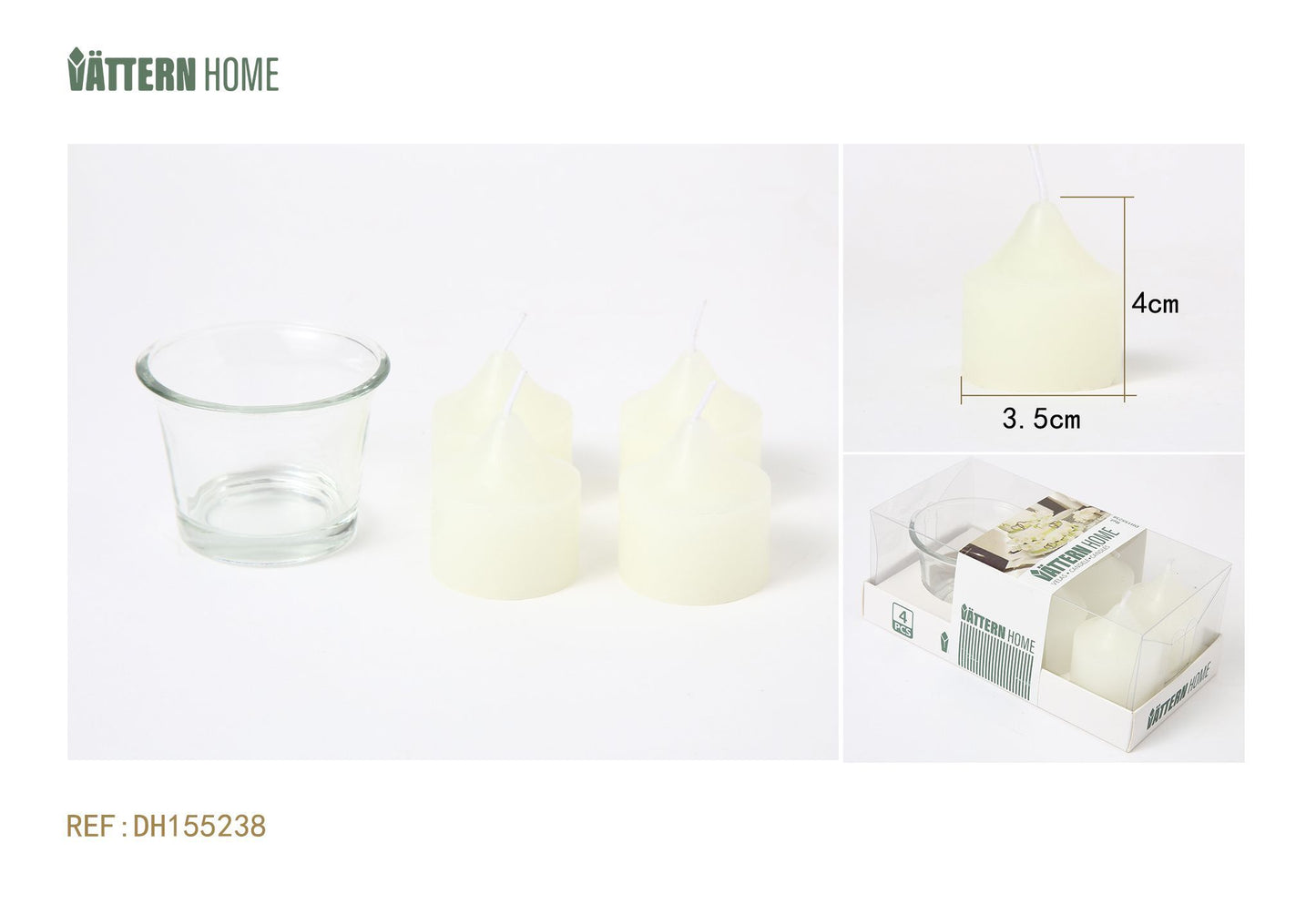 Juego de velas de aromaterapia (4 velas + 1 vaso) 3,5 x 4 cm, fragancia de crema de parafina (blanco lechoso) que arde durante 3 horas
