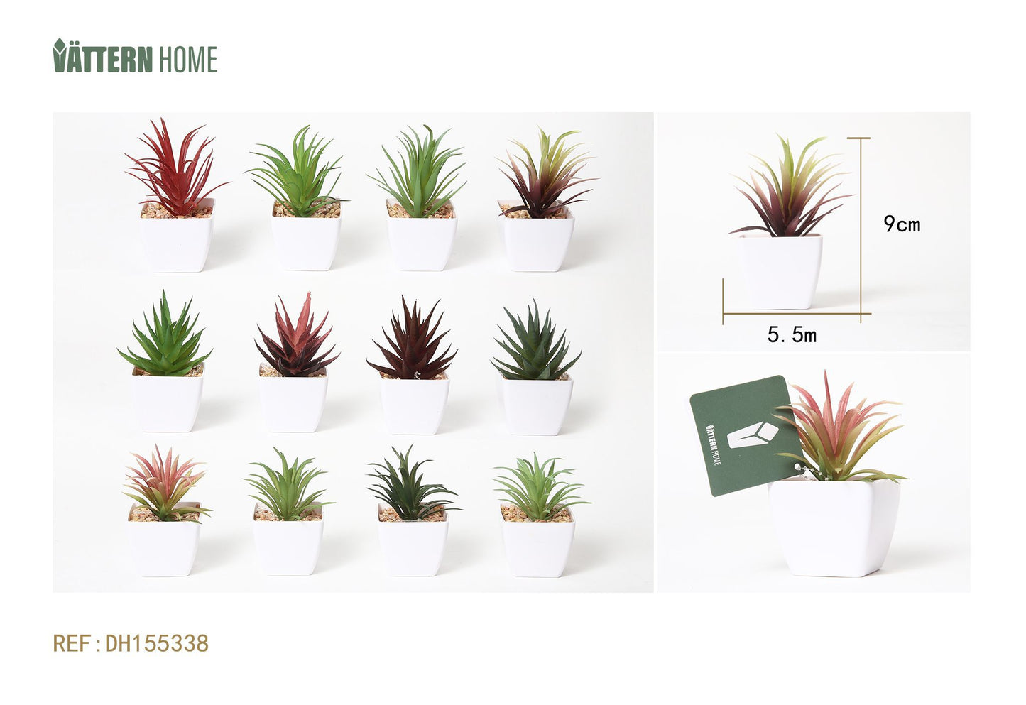 Plantas artificiales verdes de plástico surtidas de 5,5 x 5,5 x 9 cm, simulación de plantas en maceta, decoración creativa