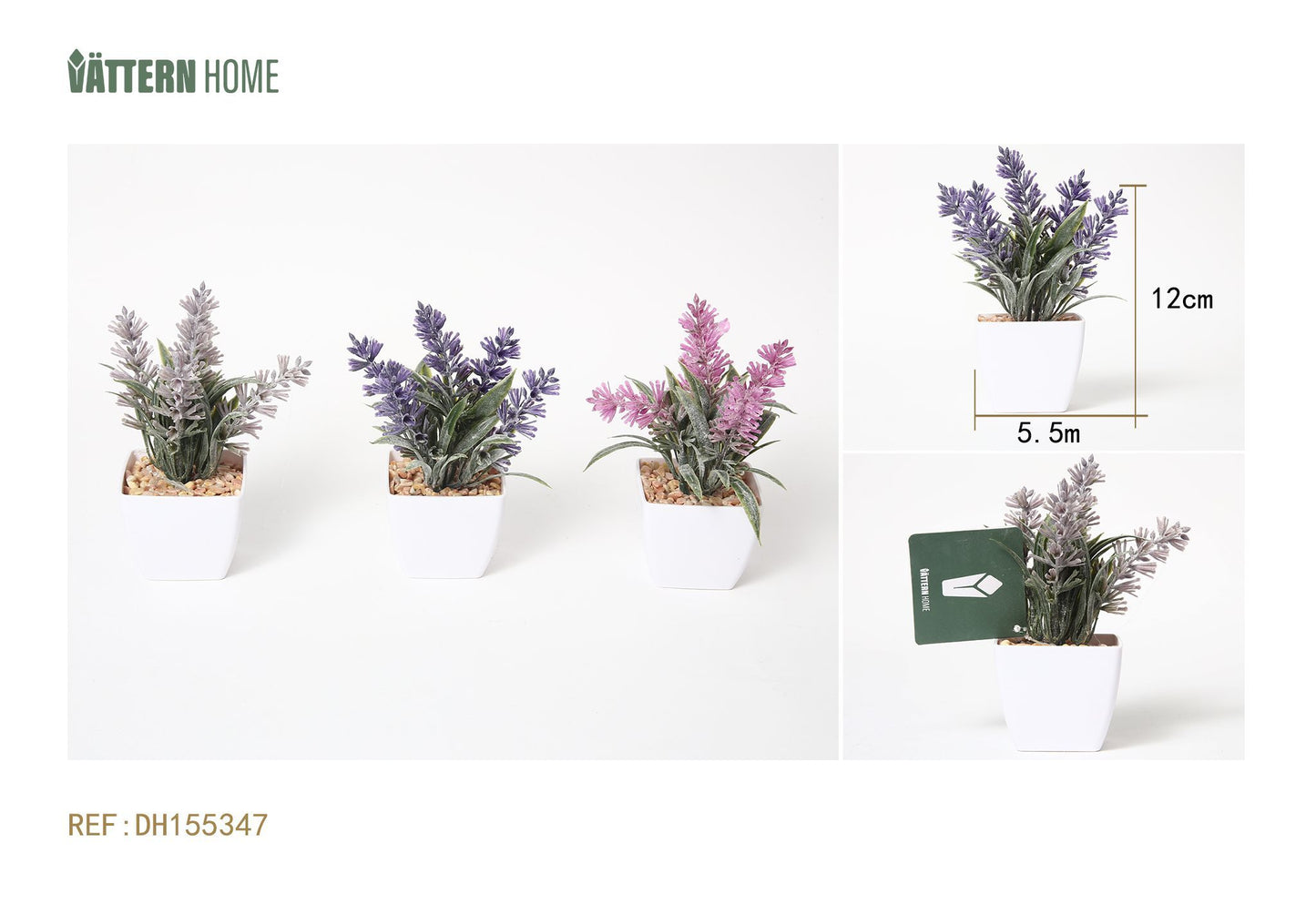 Planta artificial de plástico verde en maceta, serie lavanda, 5,5 x 5,5 x 12 cm, adornos creativos decorativos.