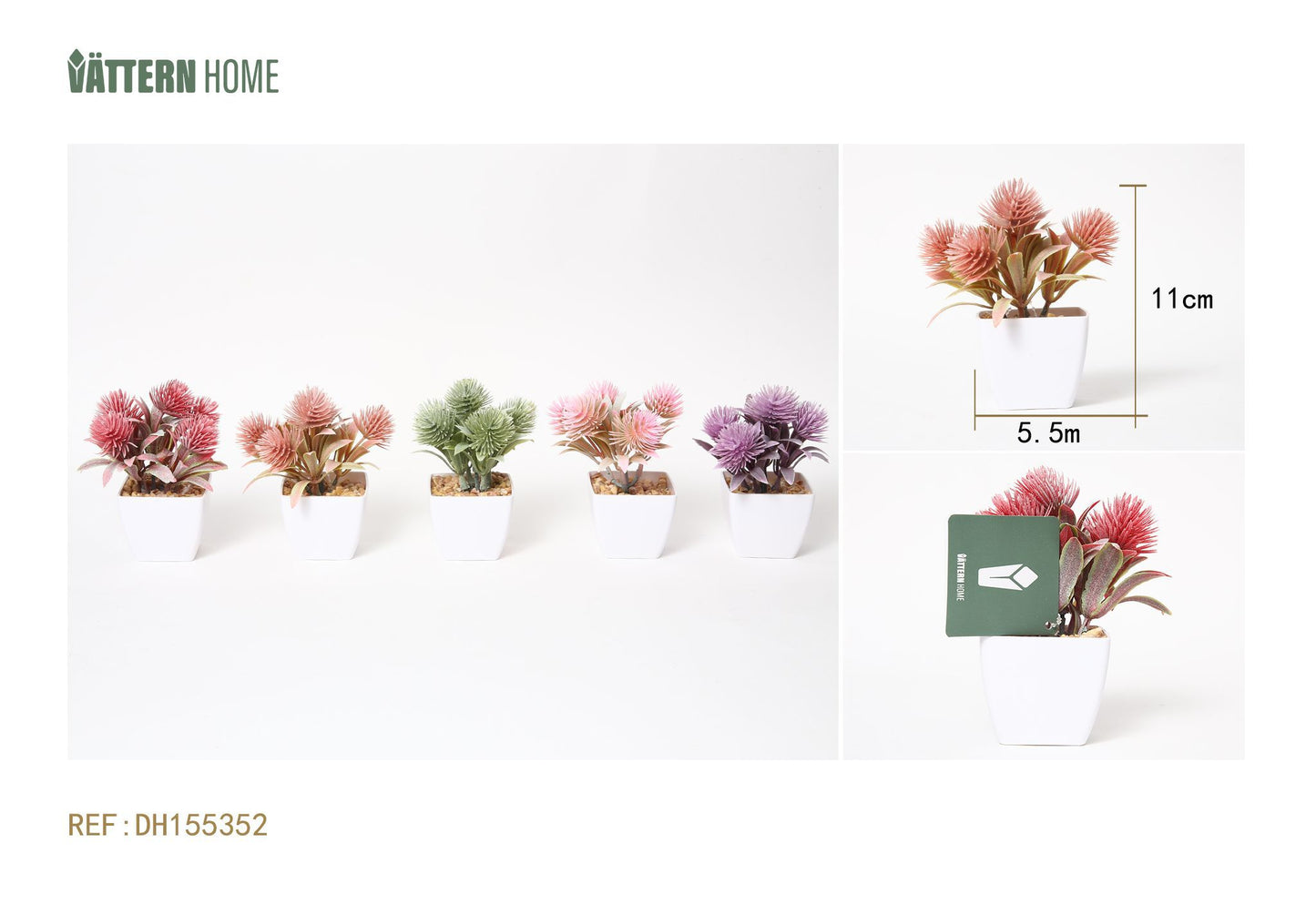 Serie de flores y plantas 5,5*5,5*11 cm, plantas verdes artificiales de plástico, simulación en maceta, adornos creativos, decoración