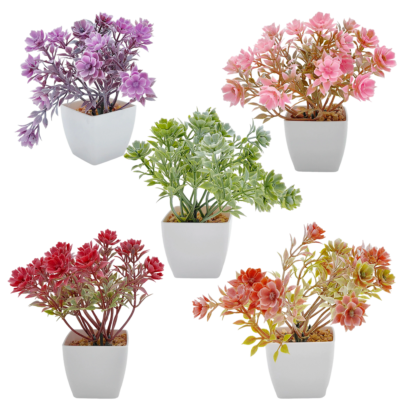 Serie de flores y plantas de 5,5 x 5,5 x 12 cm, plantas verdes artificiales de plástico, simulación en maceta, adornos creativos, decoración.
