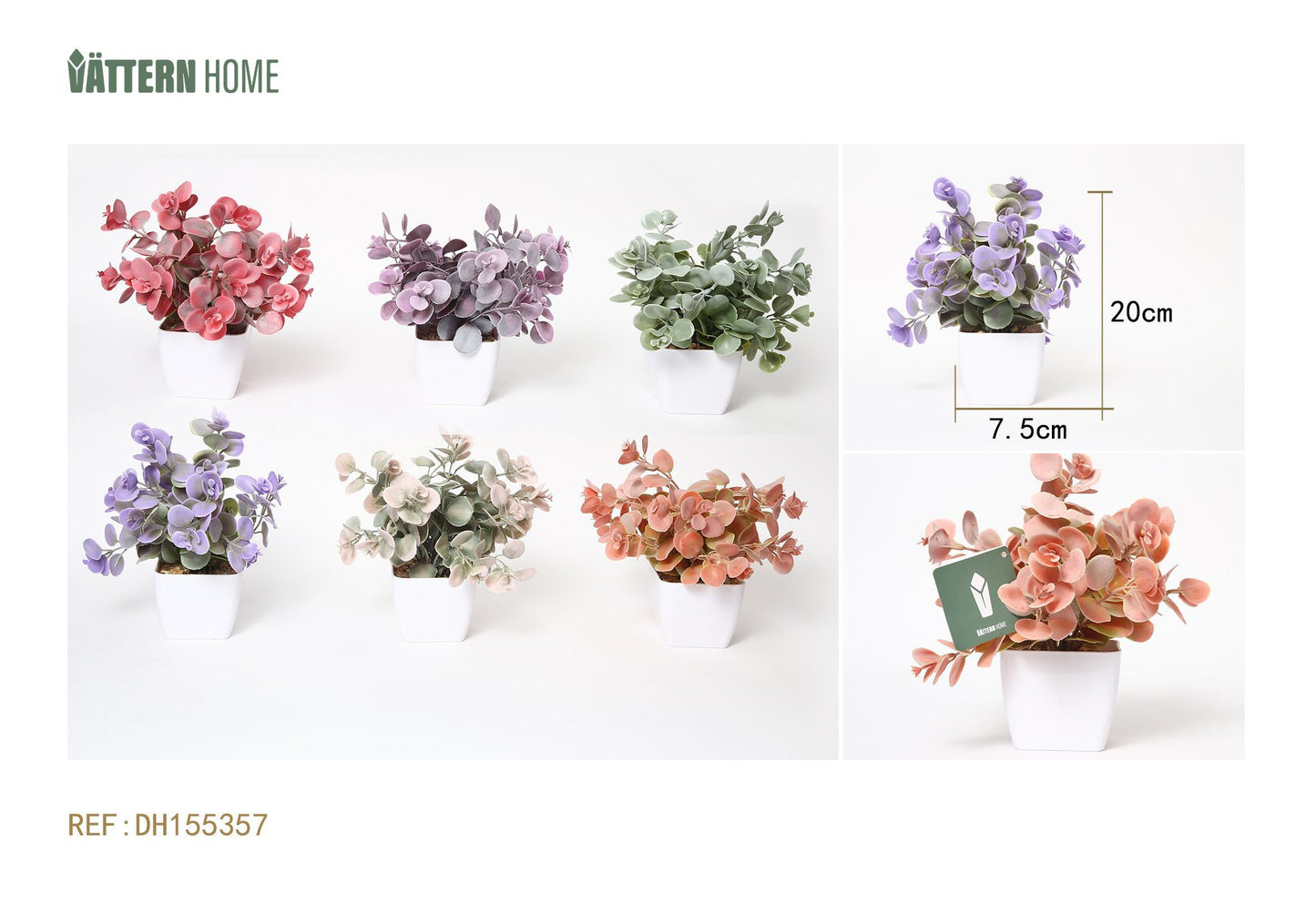 Serie de flores y plantas 7,5*7,5*20 cm, plantas verdes artificiales de plástico, simulación en maceta, adornos creativos, decoración