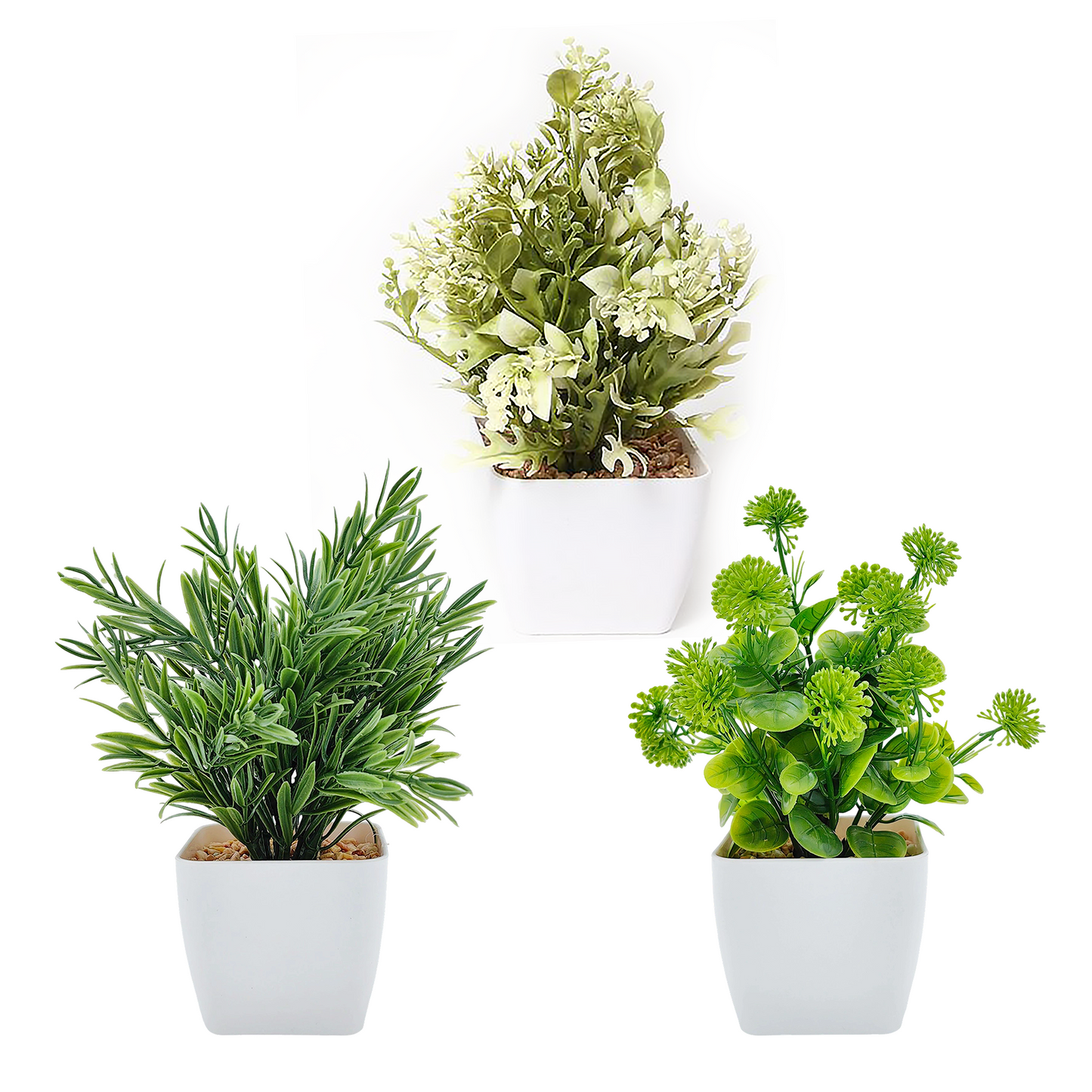 Plantas Falsas en Maceta, 7.5x18cm, Verde/Blanco - Decoración Paisajística Interior
