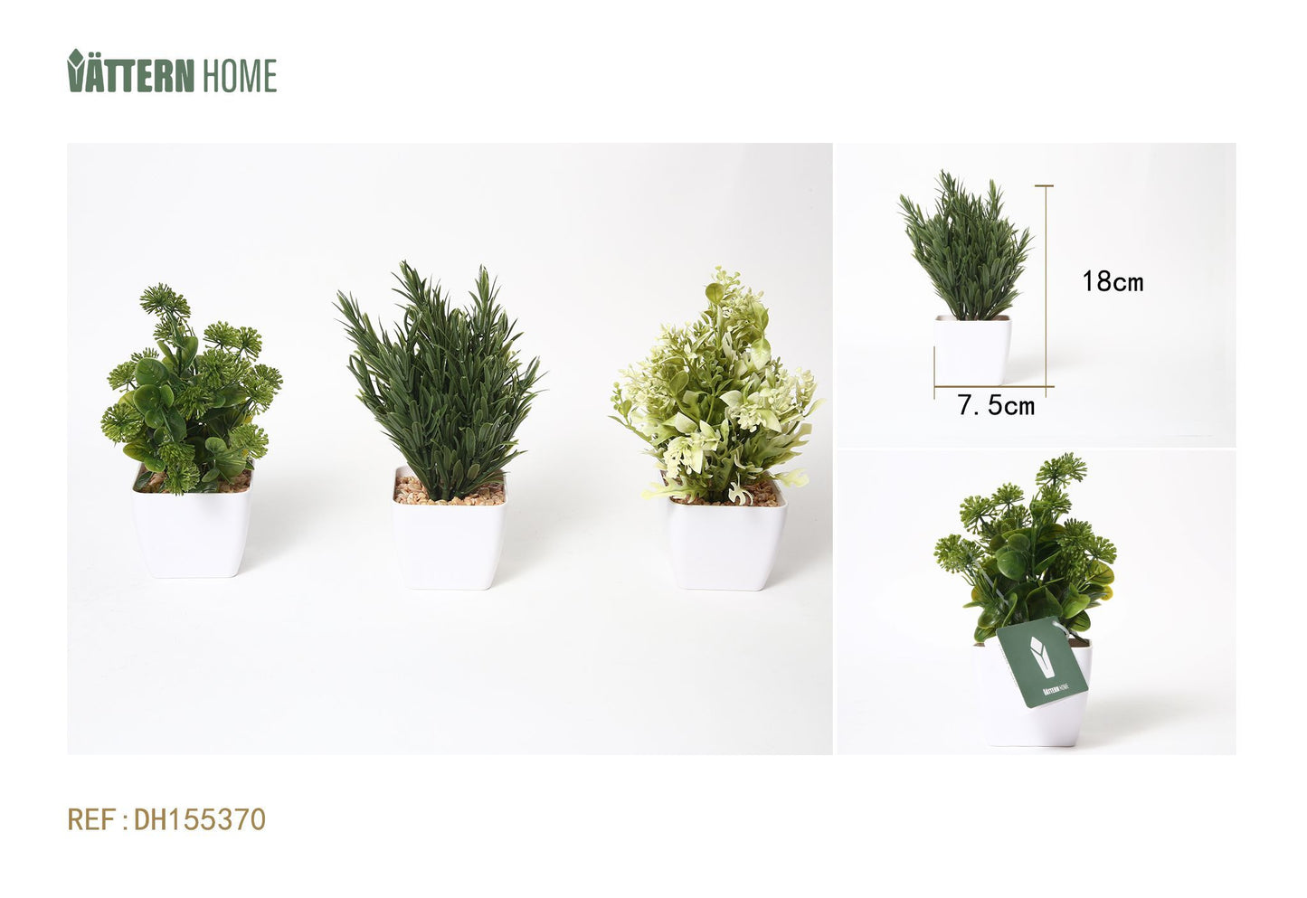 Plantas Falsas en Maceta, 7.5x18cm, Verde/Blanco - Decoración Paisajística Interior