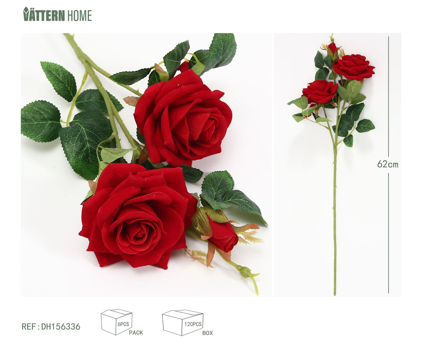 Flocado de poliéster 3 cabezas rosa 62CM rojo