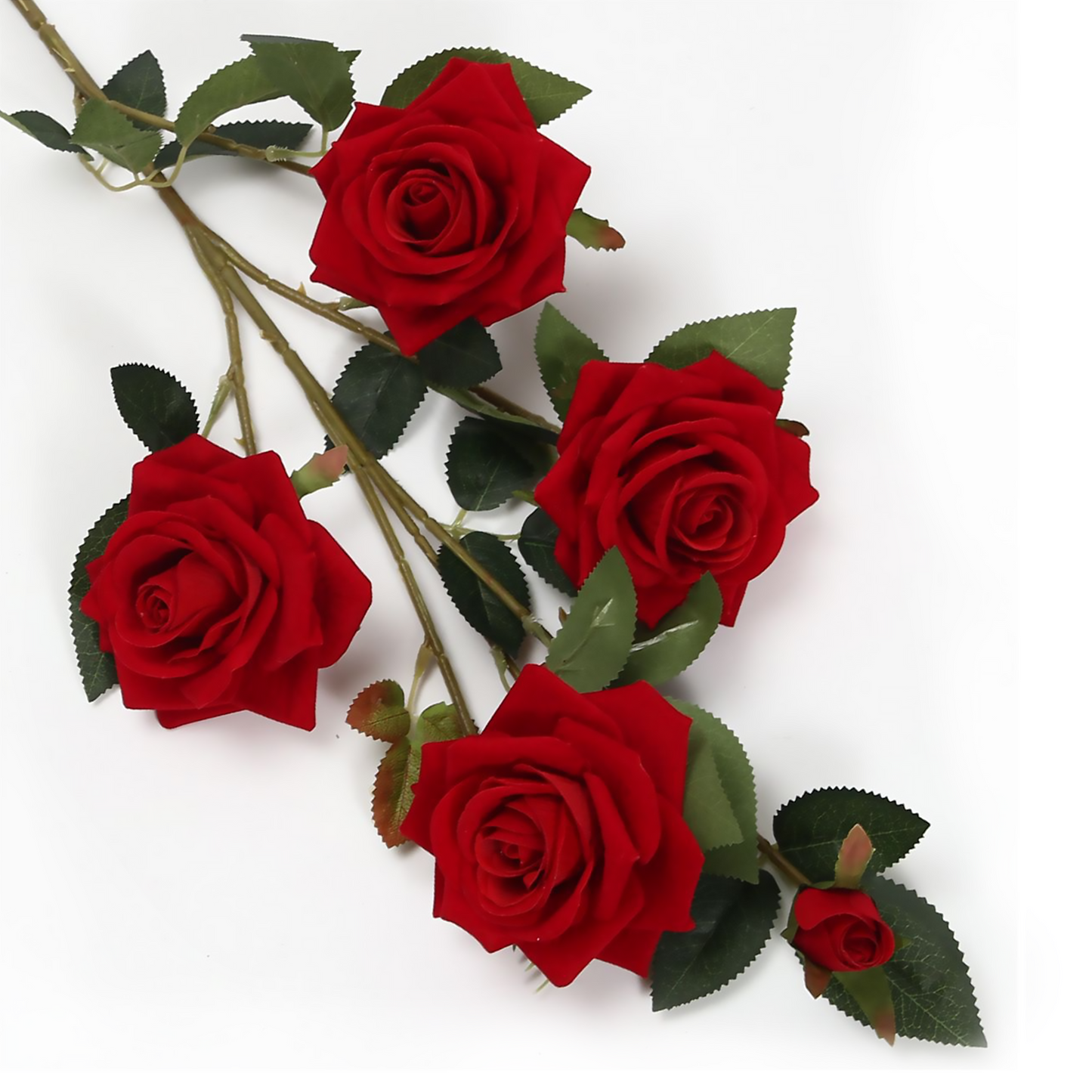 Flocado de poliéster 4 rosas grandes y una rosa pequeña de capullo 90CM rojo