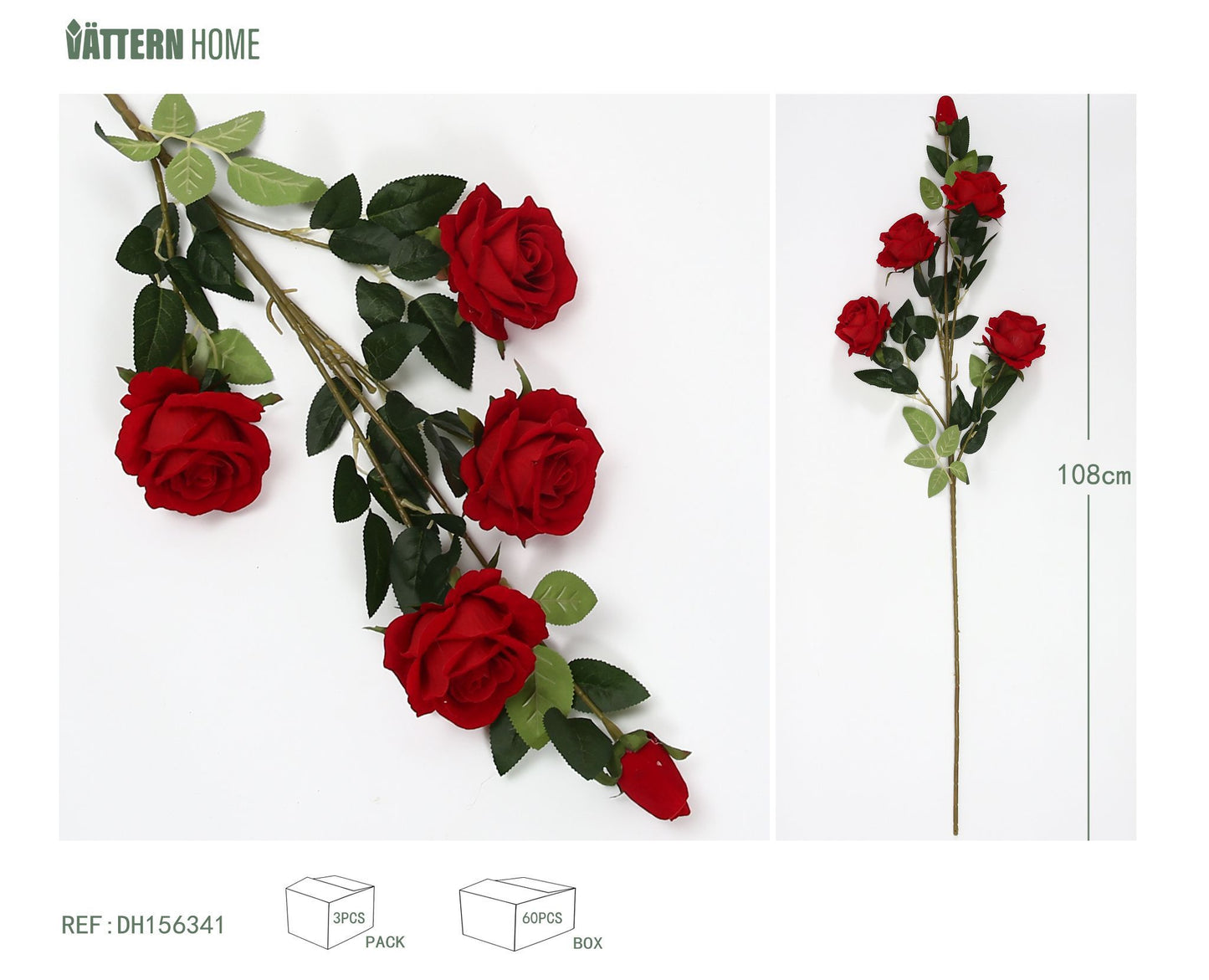 4 rosas grandes y una rosa pequeña de capullo 108CM rojo