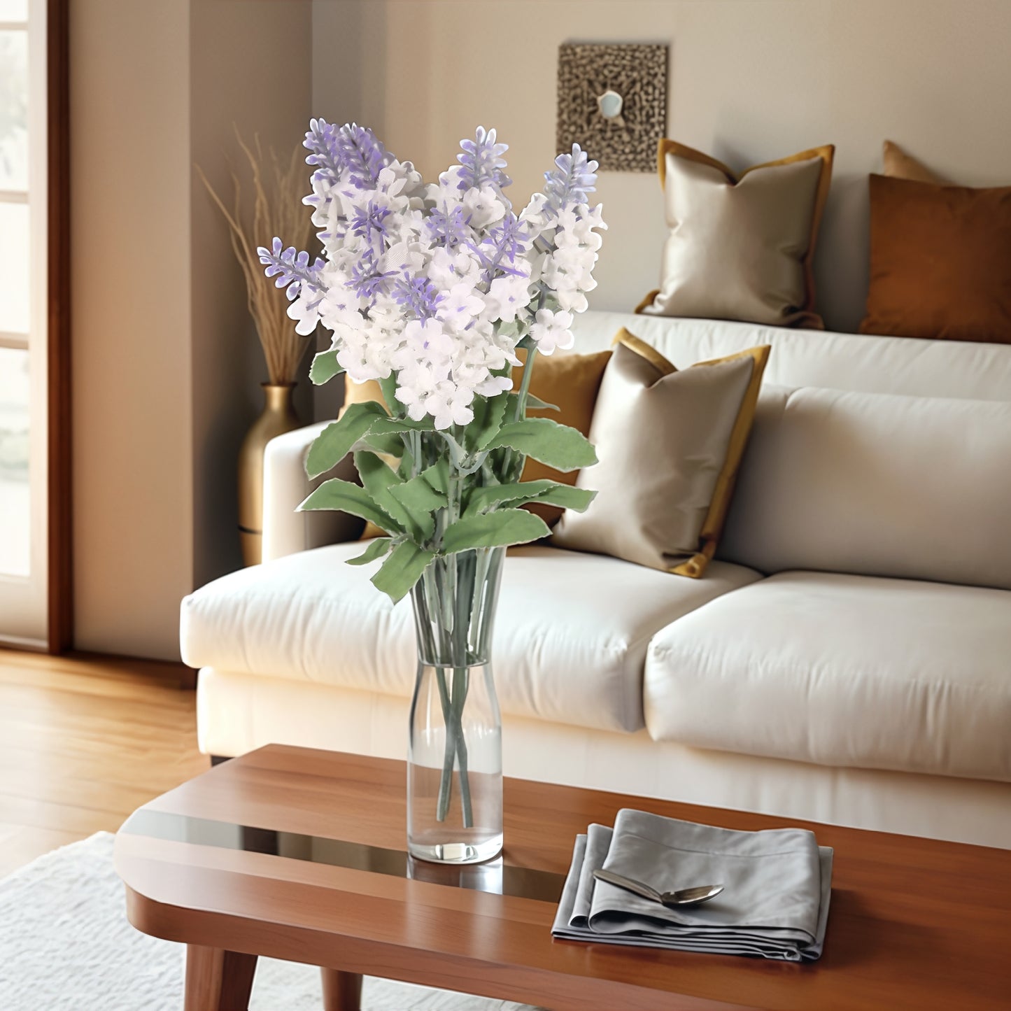 Ramo DE Flores Artificiales, Blanco, Morado, Polietileno+Hierro, Realista, Puro Y Elegante, para Crear FÁCILMENTE UN Ambiente ROMÁNTICO Y Elegante