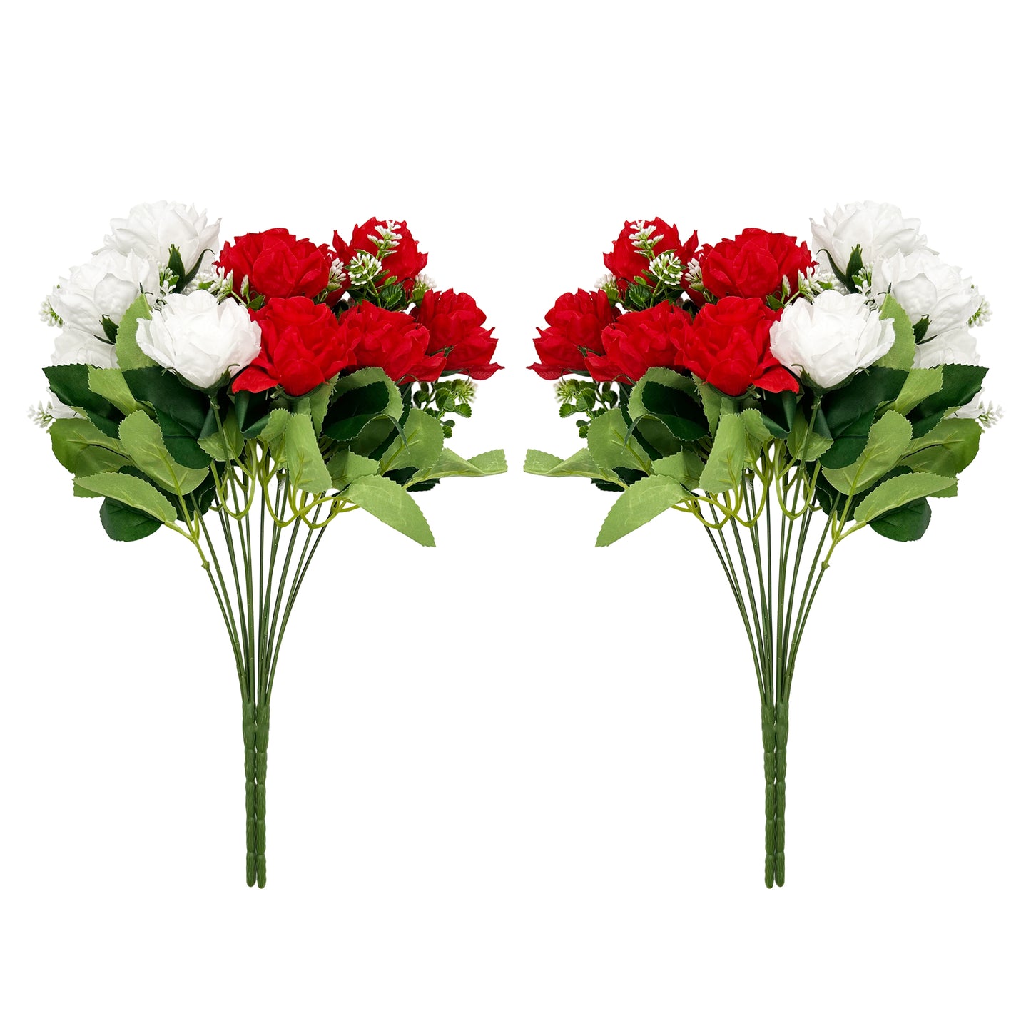 VATTEN HOME Dos Ramos de Flores de Limpieza de tumbas simuladas de poliéster de Seda roja y Blanca de 42 cm, para Limpieza de tumbas y decoración de cementerios
