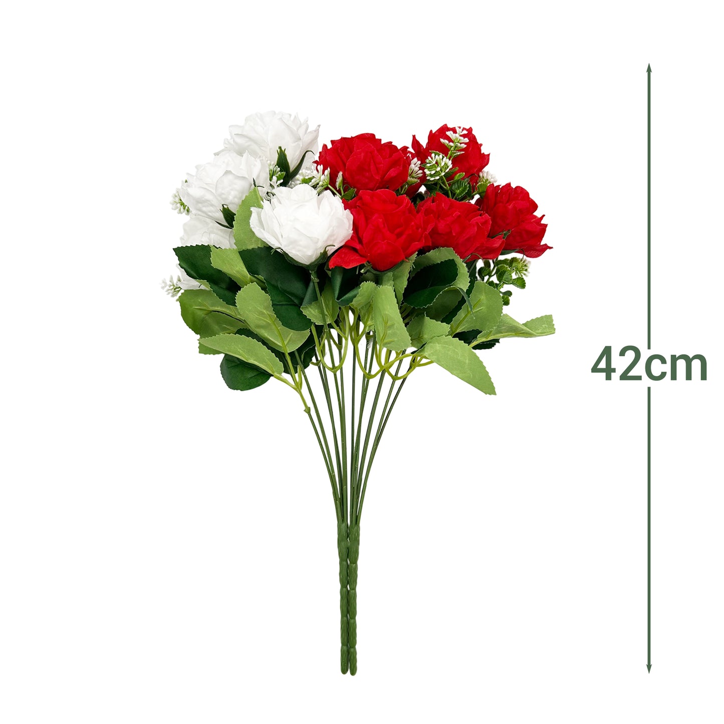 VATTEN HOME Dos Ramos de Flores de Limpieza de tumbas simuladas de poliéster de Seda roja y Blanca de 42 cm, para Limpieza de tumbas y decoración de cementerios