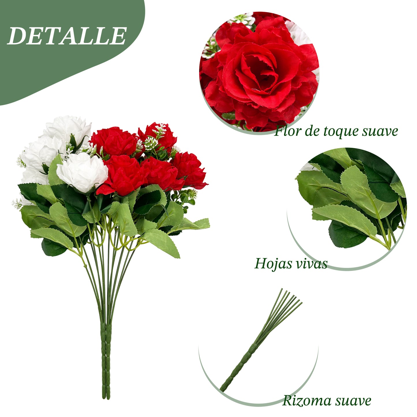 VATTEN HOME Dos Ramos de Flores de Limpieza de tumbas simuladas de poliéster de Seda roja y Blanca de 42 cm, para Limpieza de tumbas y decoración de cementerios