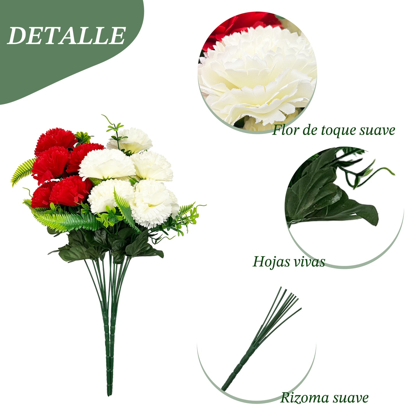 VATTEN HOME Dos Ramos de Flores de Limpieza de tumbas simuladas de poliéster de Seda roja y Blanca de 42 cm, para Limpieza de tumbas y decoración de cementerios