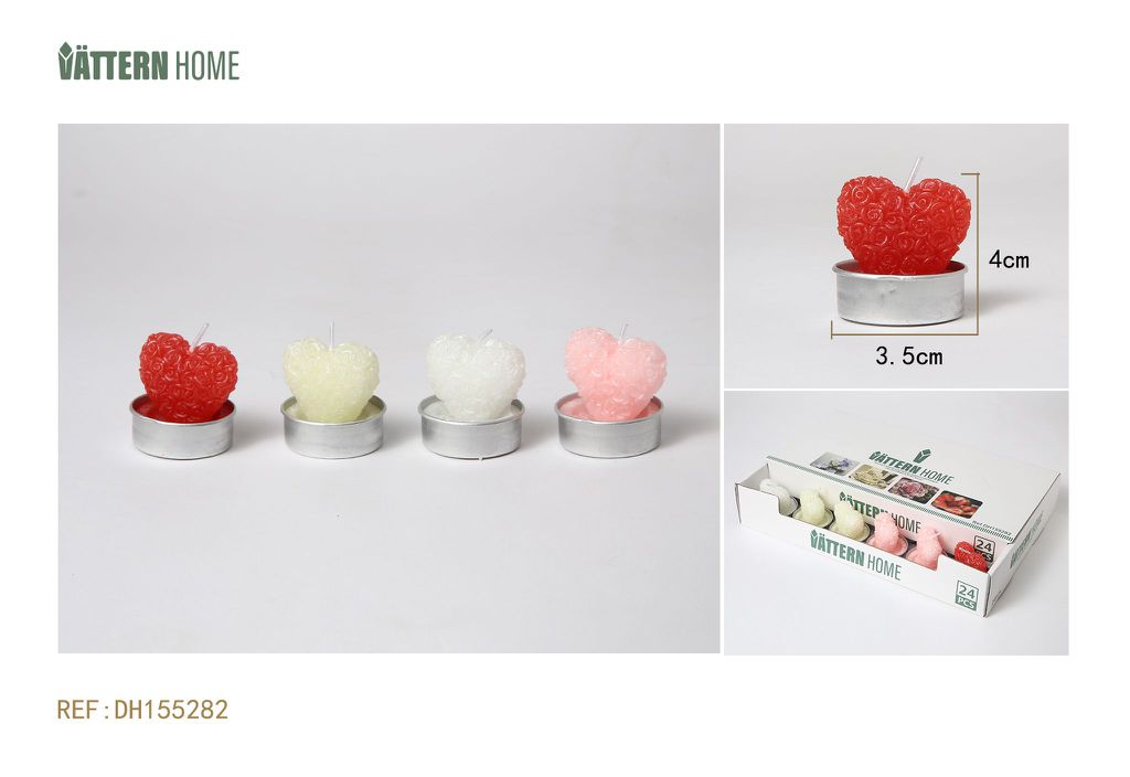 Vela en forma de corazón de 3,5 x 4 cm, carillón de viento azul de parafina, sabor a crema, sabor a rosa, sabor a fresa (blanco, blanco lechoso, rojo brillante, rosa), arde durante 2 horas