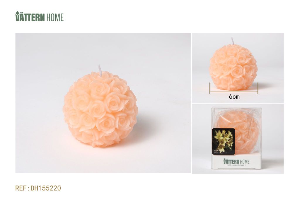 Vela de bola de flores de 6 cm con aroma a fresia de parafina (color champán) que dura 6 horas
