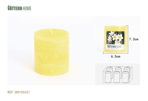 Vela de pilar de parafina de 6,5 x 7,3 cm con aroma a frangipani PLUMERIA (amarillo) que dura 30 horas