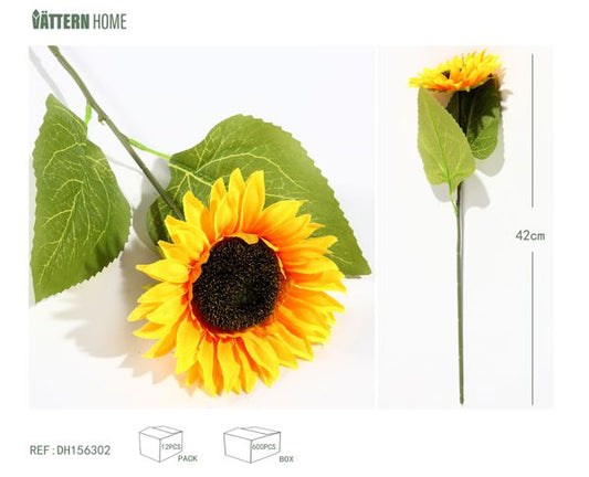 Girasol amarillo individual de 42 cm (tamaño de la cabeza de la flor: 12 cm)
