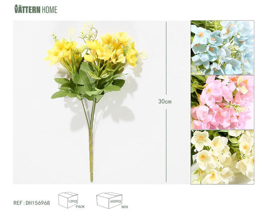 Flor holandesa pequeña de 5 puntas, 30 cm, blanca, rosa, azul y amarilla.