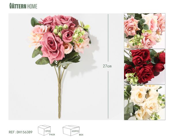 5 rosas nórdicas 27CM blanco, rosa oscuro, rojo, rosa