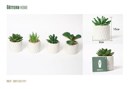 Paquete de 4 macetas de cerámica para plantas artificiales verdes, 6 x 10 cm, serie verde