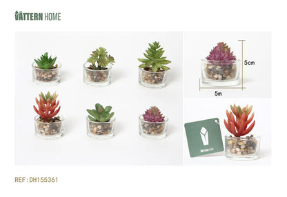 Paquete de 6 plantas artificiales de vidrio rojo y verde en macetas de 5 x 5 x 5 cm.