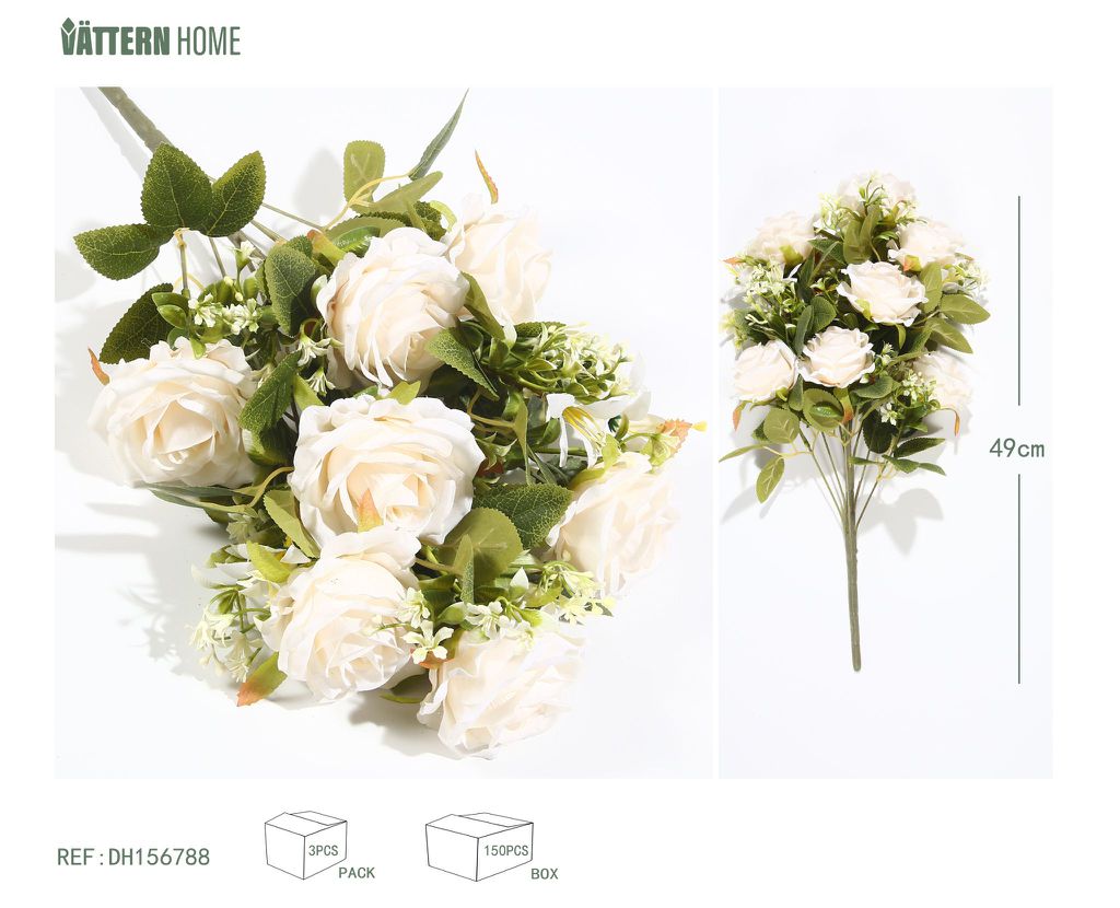 9 rosas en forma de abanico 49CM blancas