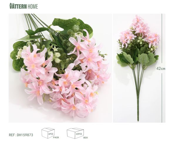 Pequeña flor de 8 tenedores, 42 cm, poliéster de seda rosa, plástico, flores de barrido de tumbas de simulación de hierro, sin necesidad de cuidados, capas ricas, convenientes y hermosas