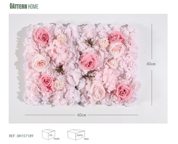Fila de flores 40*60CM plástico (PE) + poliéster de seda, el patrón de flores rosas es completo y rico, con capas ricas, clásico y versátil