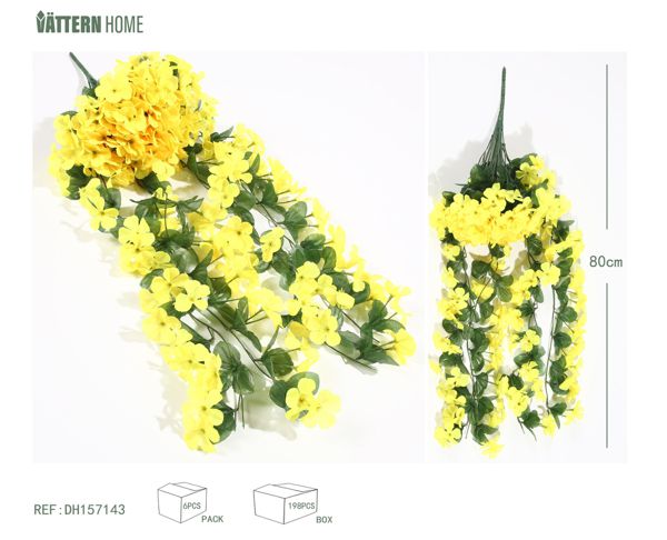 Colgante de pared de jazmín de invierno de 80 cm de plástico (PE) + poliéster de seda (poliéster) violeta, la forma de la flor amarilla es completa y rica, rica en capas, clásica y versátil.