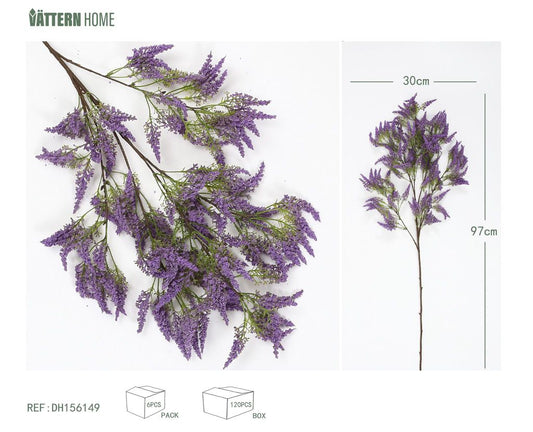 Horquilla de una sola rama de color lavanda de 97 x 30 cm, de plástico morado + alambre + espuma