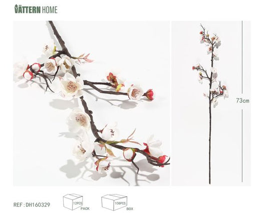 Flores artificiales de poliéster de ciruela y sauce, 73 cm, color blanco, para decoración de interiores