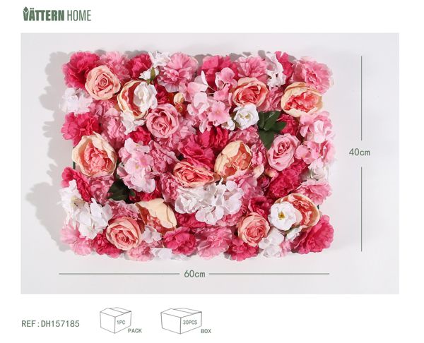 Fila de flores 40*60CM plástico (PE) + poliéster de seda, el patrón de flores rosas es completo y rico, con capas ricas, clásico y versátil