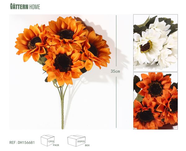 8 girasoles de otoño 35CM blanco, naranja, amarillo