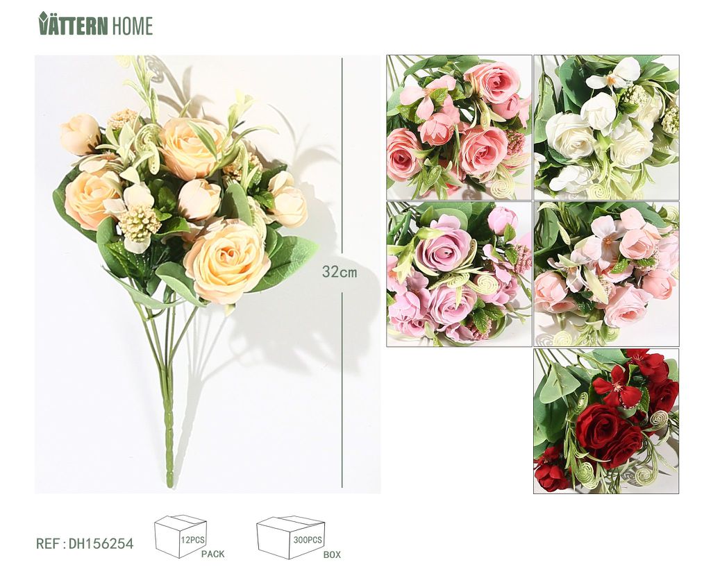 Rosa india de 7 puntas de 32 cm color champán, que incluye tela rosa, rosa, rosa claro, blanca y roja.