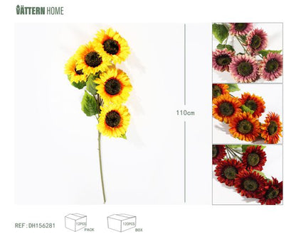 5 girasoles altos pintados al óleo de 110 cm (tamaño de la cabeza de la flor de 15 cm)