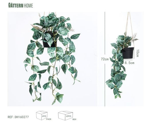 Cesta colgante de rábano verde de 72 cm, 10 x 8,5 cm, PE con puntos blancos verdes.