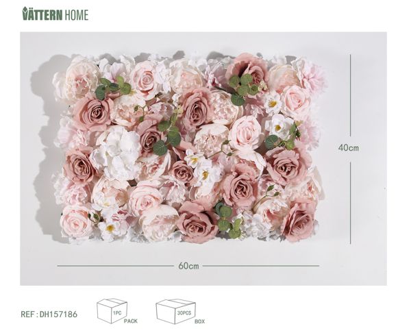 Fila de flores 40*60CM plástico (PE) + poliéster de seda, el patrón de flores rosas es completo y rico, con capas ricas, clásico y versátil