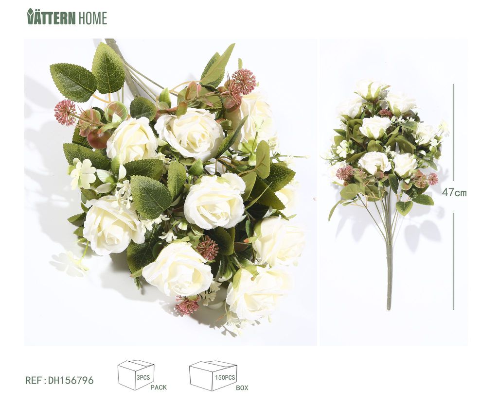 9 rosas en forma de abanico 47CM blancas