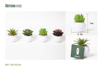 Paquete de 4 plantas artificiales verdes en maceta de 6,5 x 6,5 x 7 cm