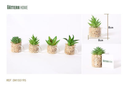 Paquete de 4 macetas de vidrio para plantas artificiales verdes de 8 x 8 cm