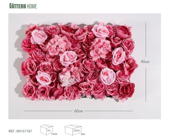 Fila de flores 40*60CM plástico (PE) + poliéster de seda, el patrón de flores rosas es completo y rico, con capas ricas, clásico y versátil