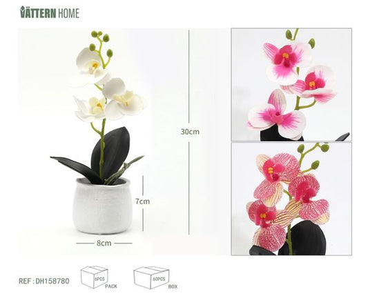 Phalaenopsis de 3 flores 27*8CM cemento, PE blanco, blanco morado, lavabo de cemento morado, decoración creativa, sin necesidad de cuidados, capas ricas, conveniente y hermosa, no es fácil de arrugar y deformar