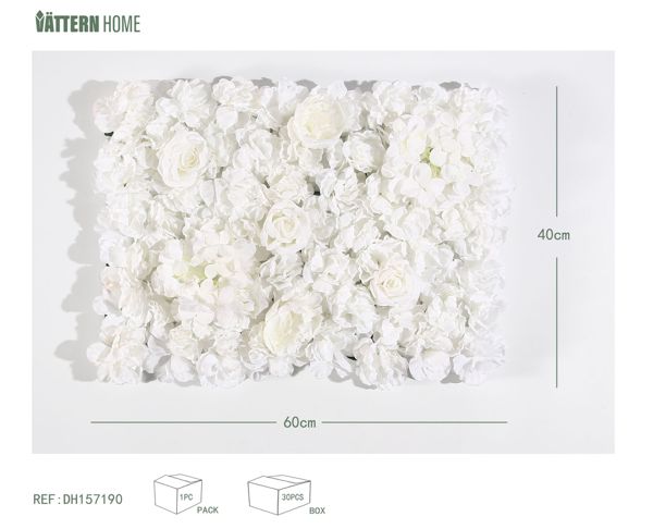 Fila de flores 40*60CM plástico (PE) + poliéster de seda, el patrón de flores blancas es completo y rico, con capas ricas, clásico y versátil.