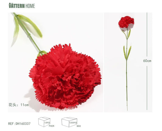Clavel artificial de poliéster rojo, 60 cm y 11 cm.