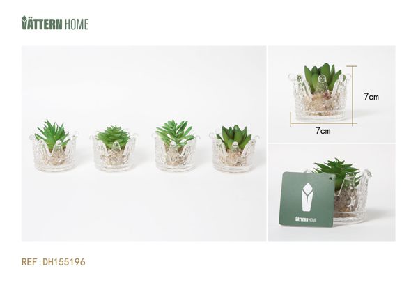 Paquete de 4 macetas de cristal para plantas artificiales de 7 x 7 cm