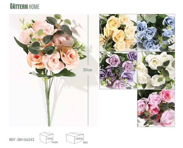 5 tenedores 10 flores rosa 30CM morado, amarillo, azul, rosa, blanco, champán