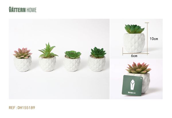 Paquete de 4 macetas de cerámica para plantas artificiales de 6 x 10 cm