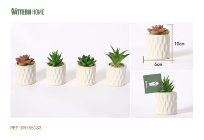 Paquete de 4 macetas de cerámica para plantas artificiales de 6 x 10 cm
